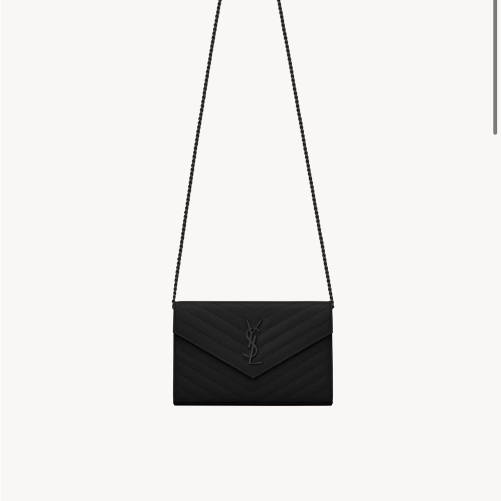 YSL Yves Saint Laurent Classic Cassandra Chain Wallet Leather Black